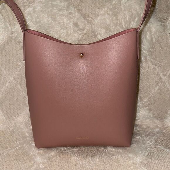 Samara FabFitFun Vegan Leather Suede Interior Peony Pink Medium Crossbody Bag - Picture 7 of 16